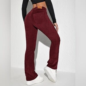 SHEIN Women's Burgundy Corduroy Pants